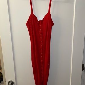 Red button down midi dress